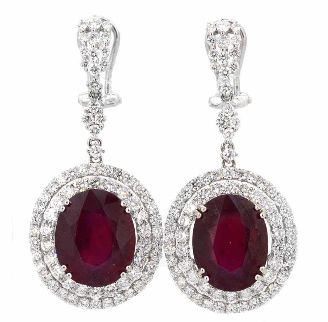 17.89Ct Ruby and Diamond Earrings 18K