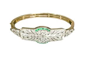3CT Emerald and Diamond Art Deco Bangle