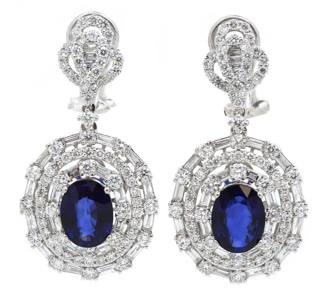 4.05Ct Blue Sapphire and Diamond Earrings