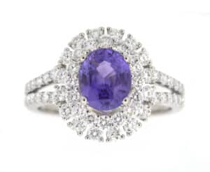 1.91CT. OVAL SHAPE NATURAL UNHEATED PURPLE SAPPHIRE AND DIAMONDS RING 1.23CT. 18K