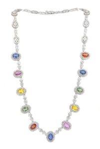9.65Ct Multicolor Oval Sapphire and Diamond Necklace 18k