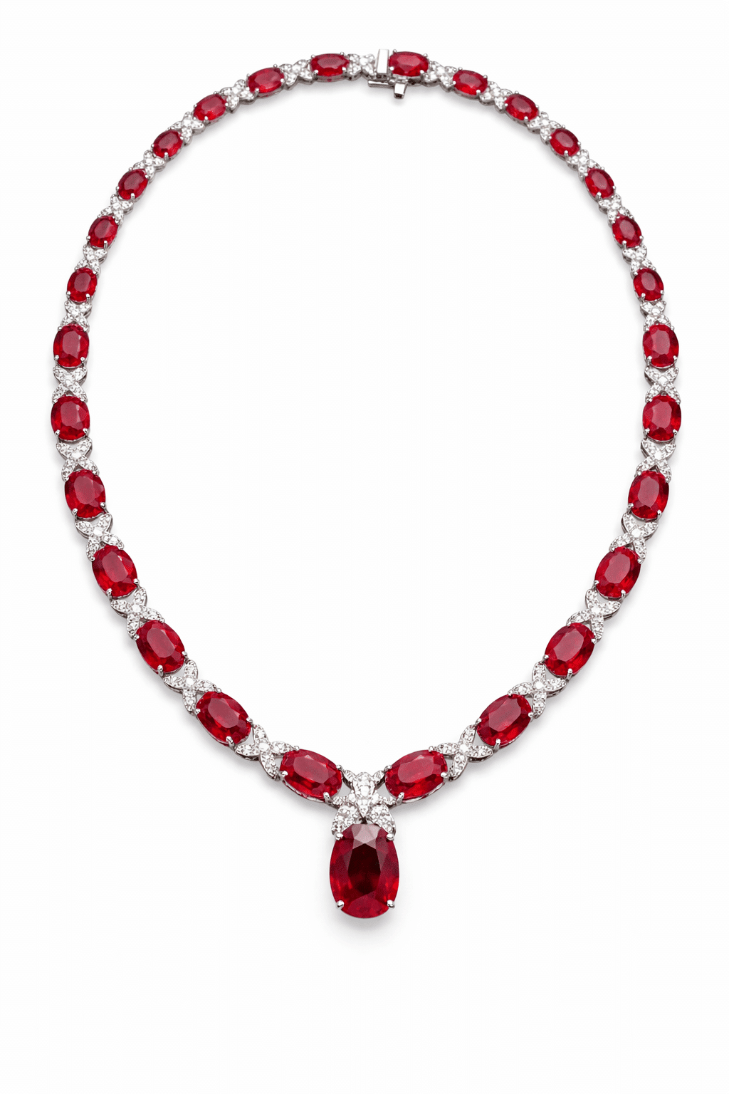 GIA Platinum 45.88ct Ruby and 3.54ct Diamond Necklace