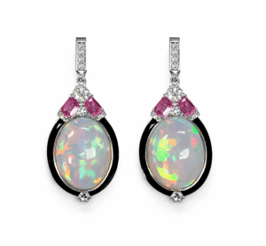 Opal, Sapphires, and Diamond Earrings