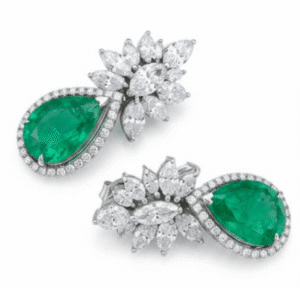 14K 7.38ct Emerald and 5.70ct Diamond Earrings