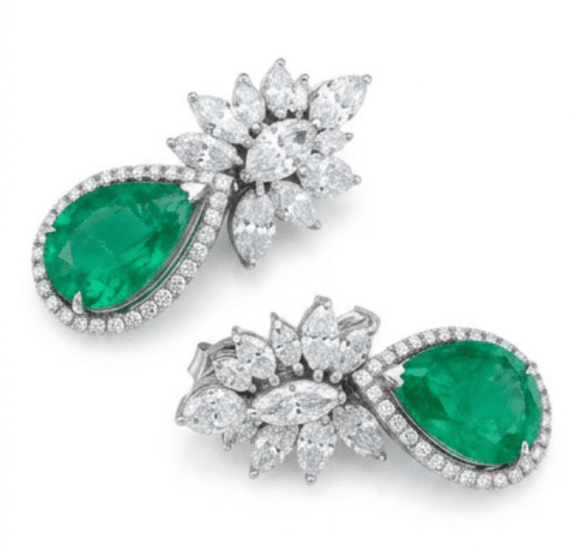 14K 7.38ct Emerald and 5.70ct Diamond Earrings