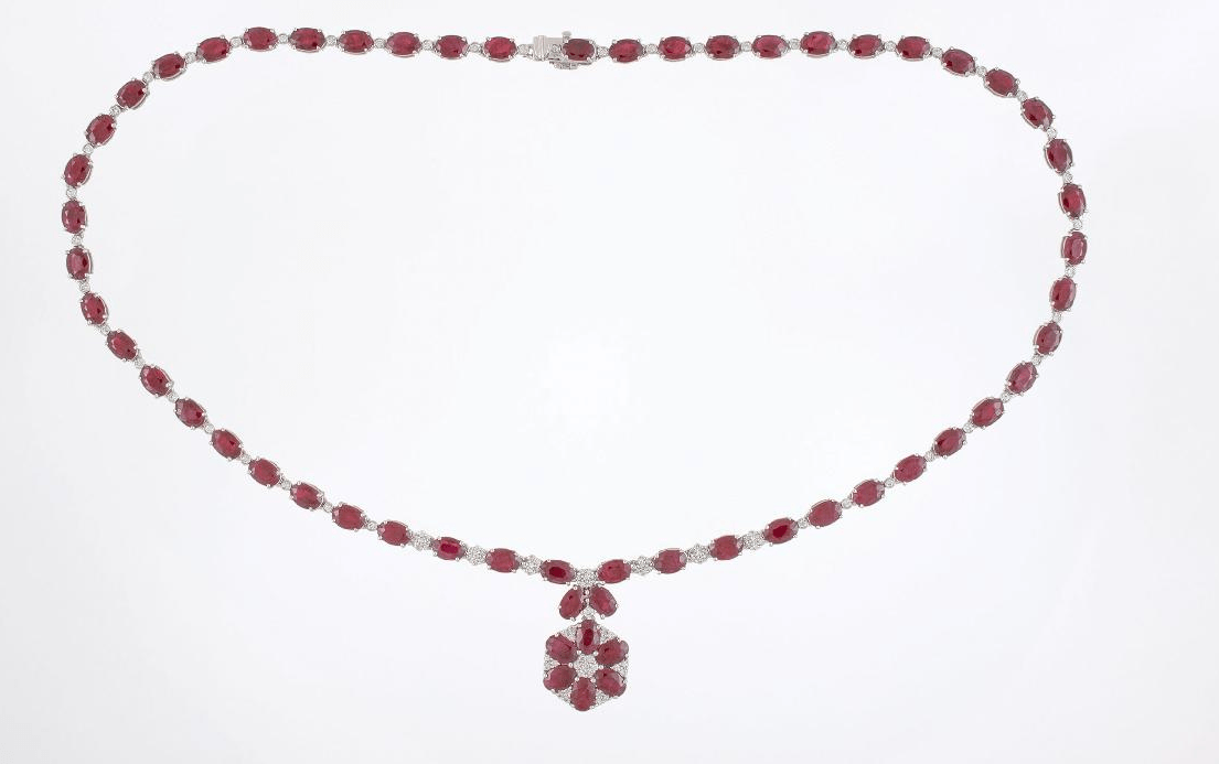 GIA 31.90ct Ruby and 1.18ct Diamond Necklace
